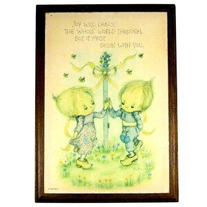 Betsey Clark Joy Will Dance Plaque, Hallmark 1970s Vintage Cottage Wall Art